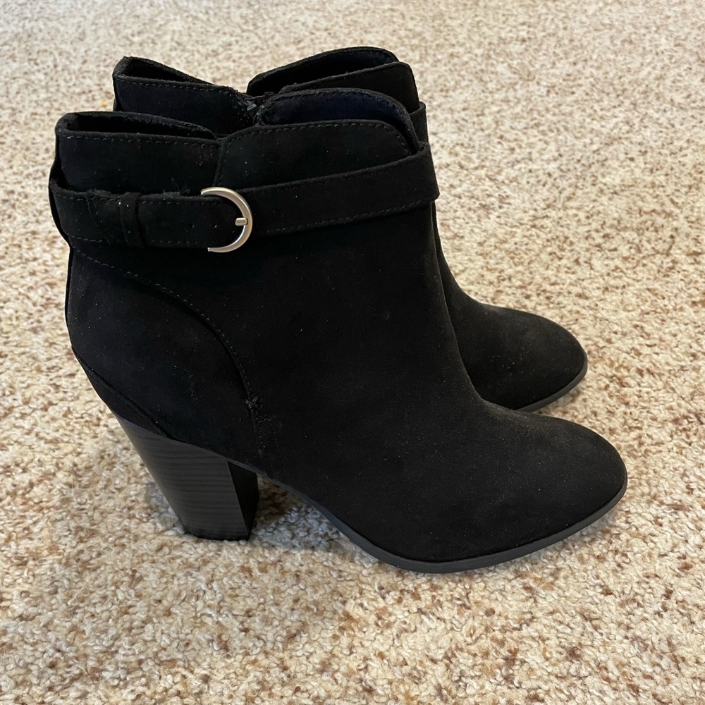 Black Suede Heeled Boots with Buckle Detail - Size 10 - NWT!